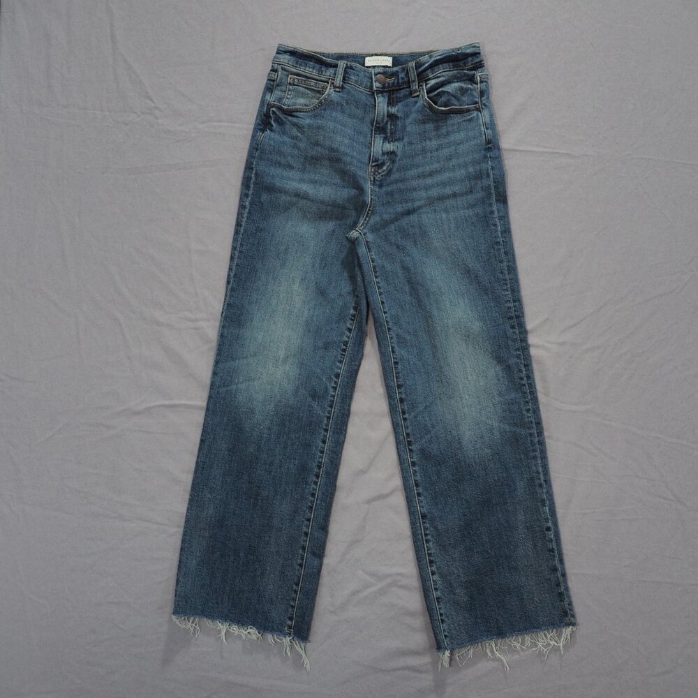 Oliver Logan Jeans Womens 28 Blue Aberdeen Wide Leg Crop Raw Hem Sustainable